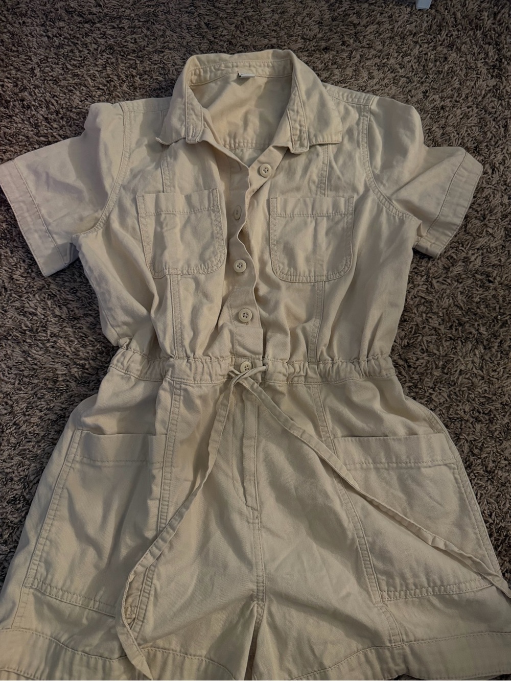 Old Navy Cream Short-Sleeve Utility Romper